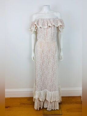 Vintage Victor Costa Lace Off Shoulder Wedding Dress Maxi